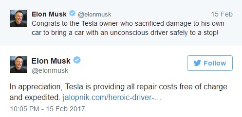 Guy Sacrifices Model S Tesla Car To Save A LIFE! Elon Musk Offers To Cover Repair Costs