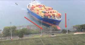 Huge Container Ship Runs Straight Into University Football Field 2