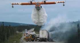 Amazing Moment When A Water Bomber Was Used To Extinguish Burning Lorry In Canada3